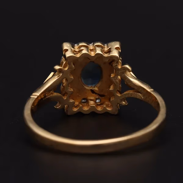 Gold Art Deco Style Sapphire Diamond Ring