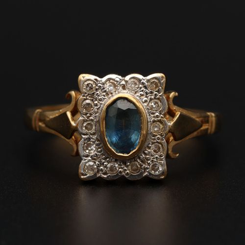 Gold Art Deco Style Sapphire Diamond Ring image-2