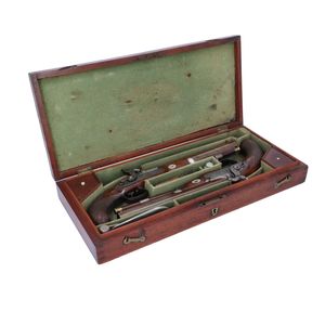 18th Century Cased Pair of Percussion Duelling Pistols by Wilson