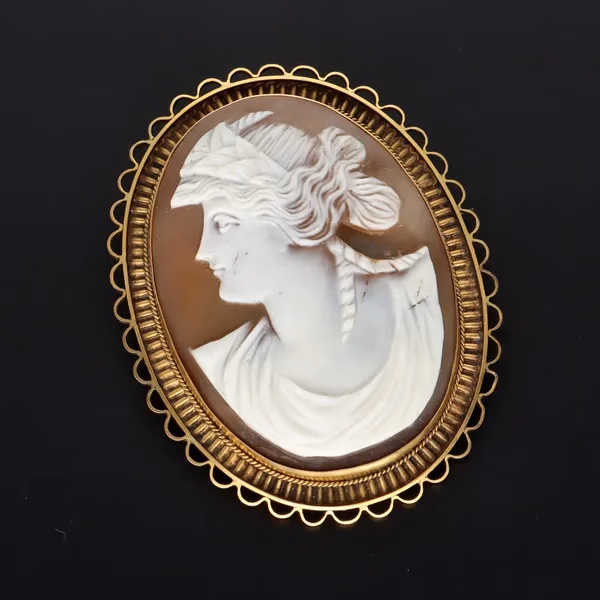 Edwardian 9ct Yellow Gold Shell Cameo Brooch