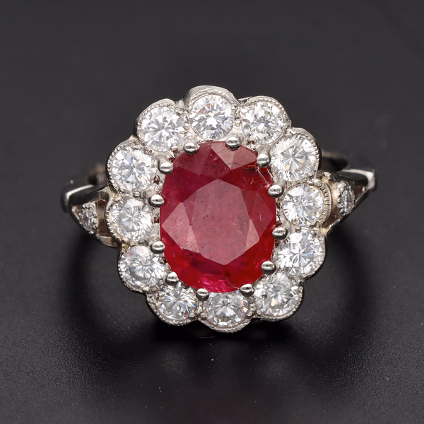 Platinum Ruby & Diamond Cluster Ring