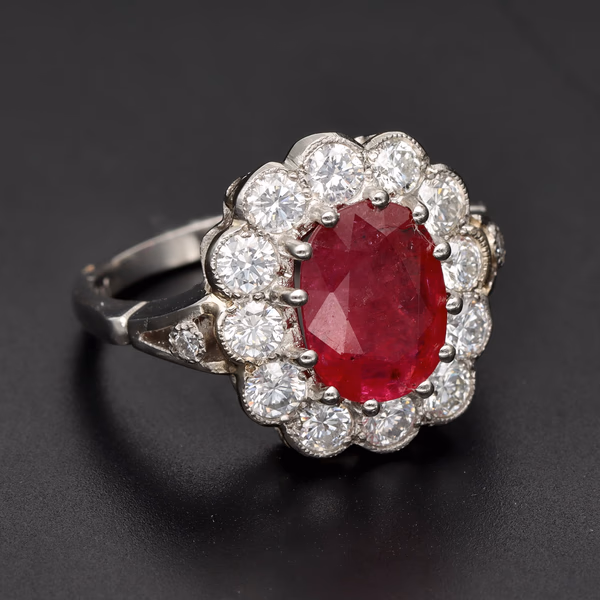 Platinum Ruby & Diamond Cluster Ring