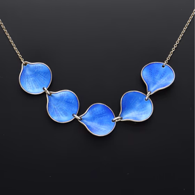 Vintage Finn Jensen Norwegian Sterling Silver & Blue Enamel "Shell" Fringe Necklace