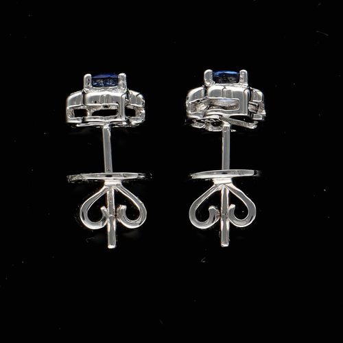 18k Gold Sapphire and Diamond Cluster Earrings image-3