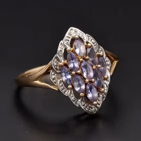 Striking 9ct Gold Ring with Tanzanites and Diamonds
