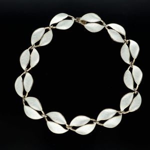 Rare David Andersen Silver and White Enamel Leaf Necklace