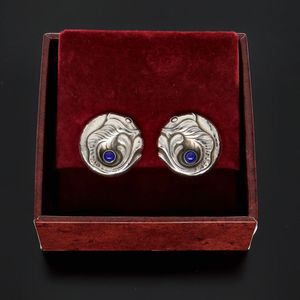 Pair of Georg Jensen Silver and Lapis Lazuli Earclips