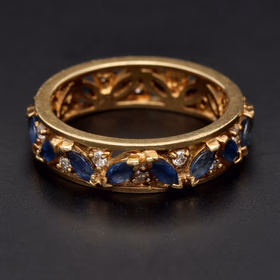 Heavy 18ct Gold Sapphire and Diamond Ring