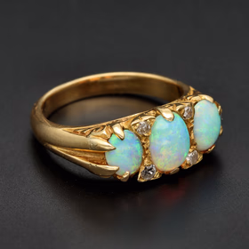 Victorian 18ct Yellow Gold Opal & Diamond Ring