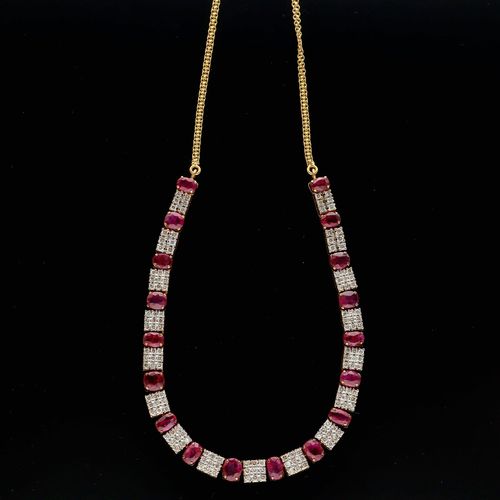 Vintage 18ct Gold Ruby Necklace image-1