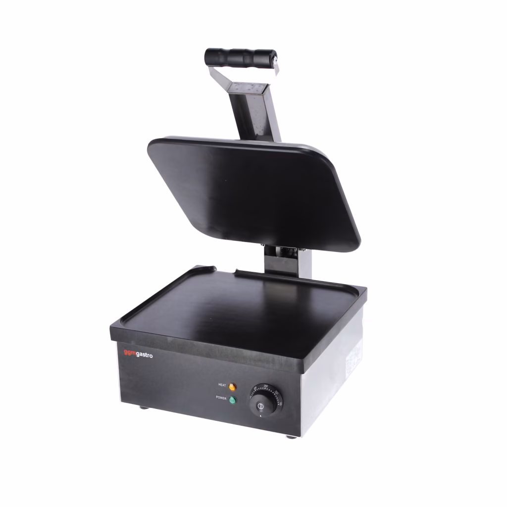 Commercial Contact Grill / Panini Press - Smooth Top & Bottom - Aluminium‑cast plates - Enamelled steel body, Heat‑resistant handle