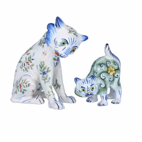 Pair of French Faience Desvres Cats