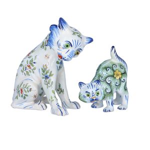 Pair of French Faience Desvres Cats