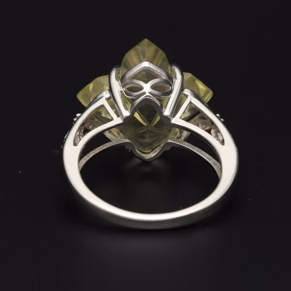 Unusual White Gold Quatrafoil Shape Citrine & Diamond Ring