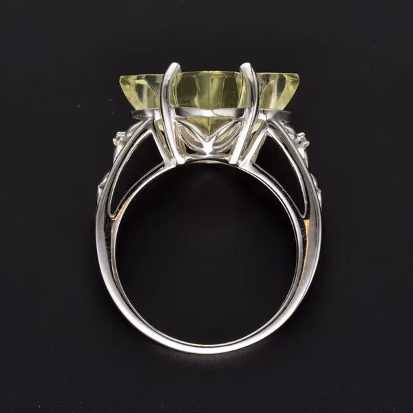 Unusual White Gold Quatrafoil Shape Citrine & Diamond Ring
