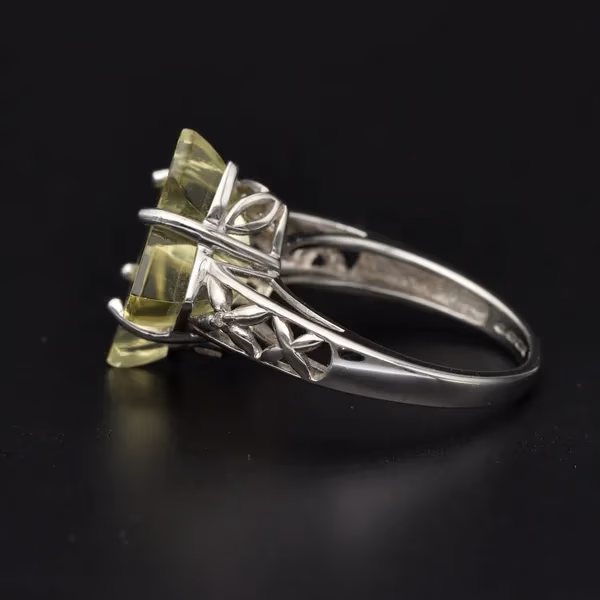 Unusual White Gold Quatrafoil Shape Citrine & Diamond Ring