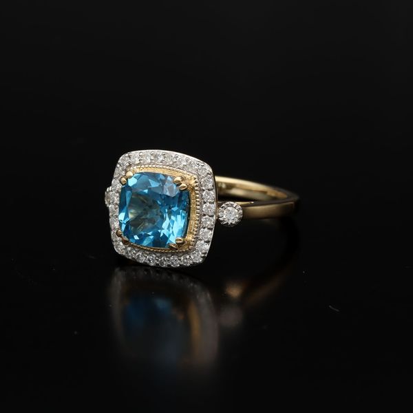 9ct Gold Blue Topaz and Diamond Ring