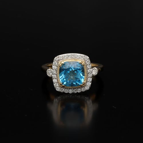 9ct Gold Blue Topaz and Diamond Ring image-2