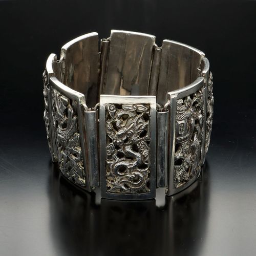 Chinese Export Silver Panel Bracelet image-1