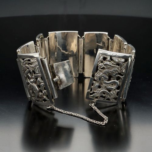 Chinese Export Silver Panel Bracelet image-2
