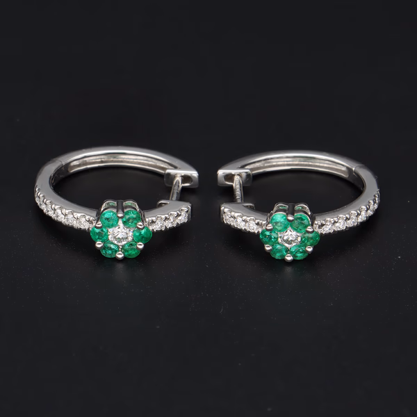 18ct Gold Emerald and Diamond Earrings