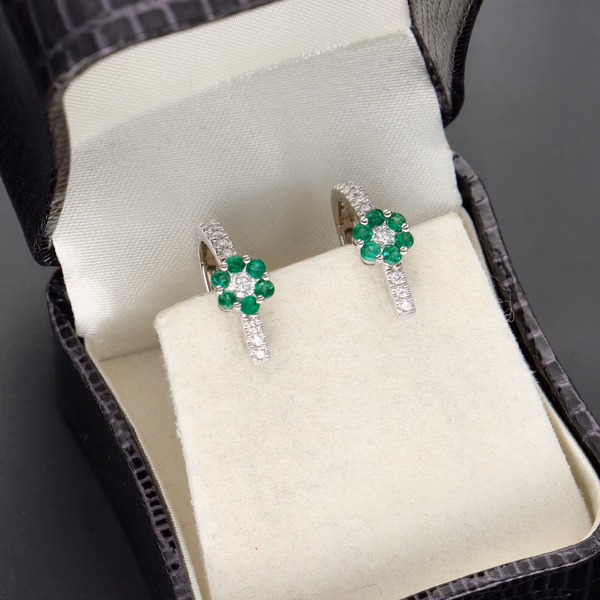 18ct Gold Emerald and Diamond Earrings