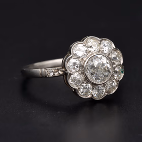 Art Deco Platinum Old Cut Diamond Cluster Ring