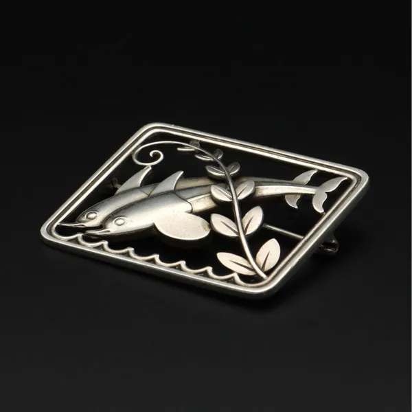 Georg Jensen Silver Dolphin Brooch by Arno Malinowski