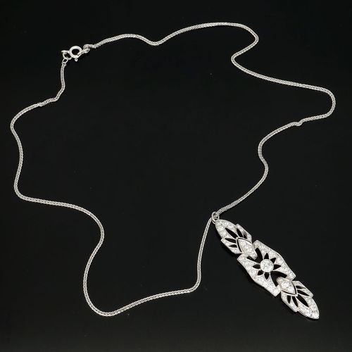 Victorian White Gold Diamond Set Pendant Necklace image-1