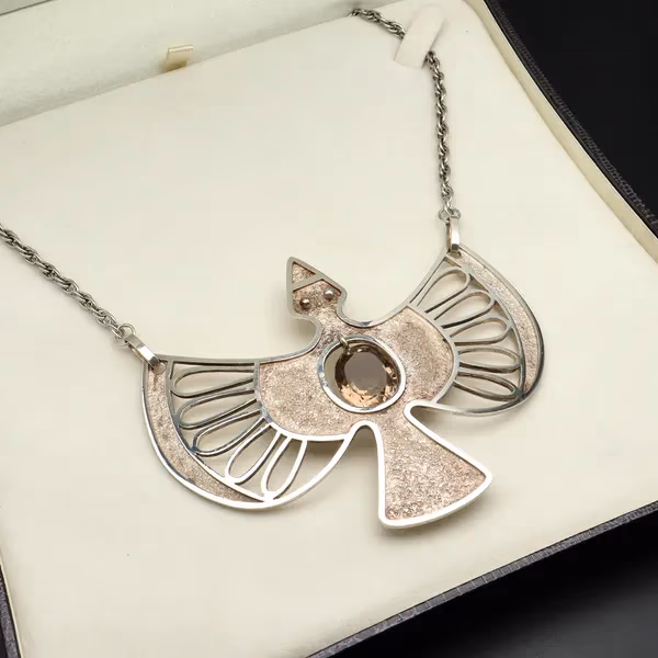 Original Ecuadorean Silver and Smokey Quartz Bird Pendant