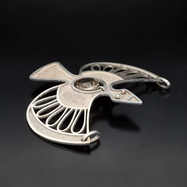 Original Ecuadorean Silver and Smokey Quartz Bird Pendant