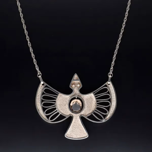 Original Ecuadorean Silver and Smokey Quartz Bird Pendant