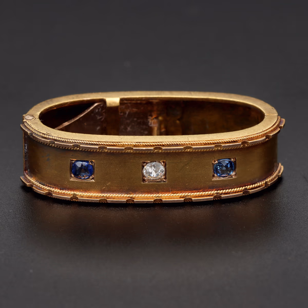 Victorian 15ct Yellow Gold Sapphire & Diamond Scarf Clip