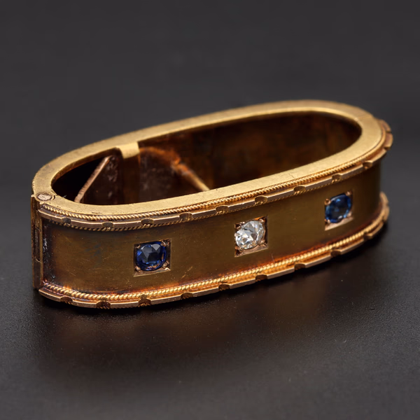 Victorian 15ct Yellow Gold Sapphire & Diamond Scarf Clip
