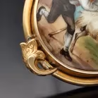 Vintage 15ct Gold Framed Hand Painted Ceramic Brooch
