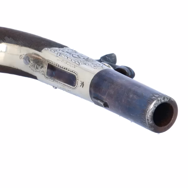 Nickel Framed & Silver Mounted Percussion Pistol