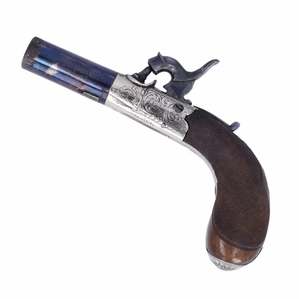 Nickel Framed & Silver Mounted Percussion Pistol