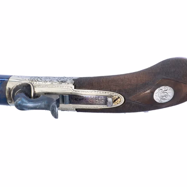 Nickel Framed & Silver Mounted Percussion Pistol