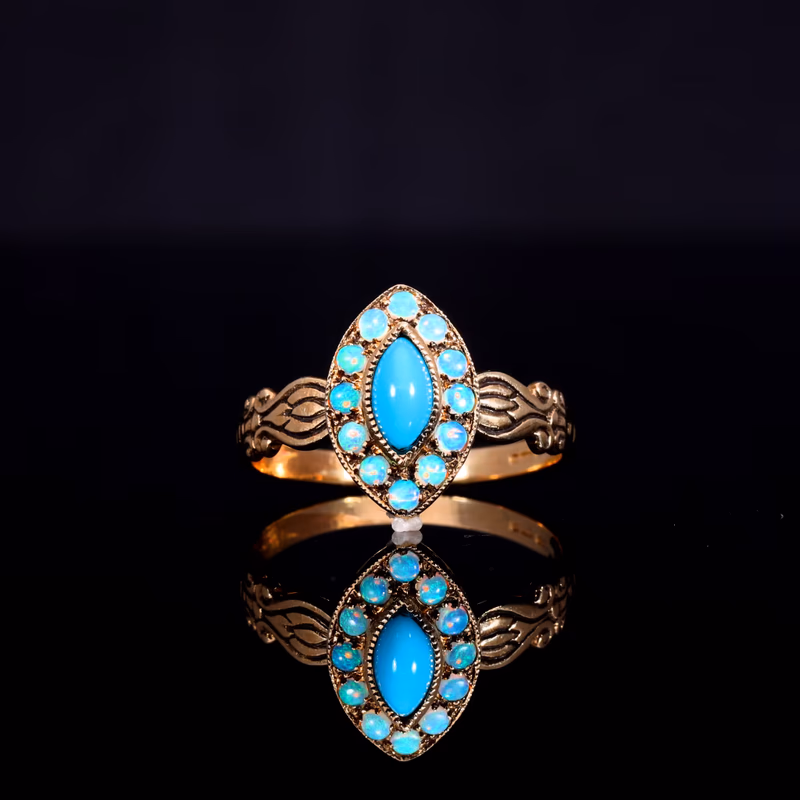 360° view of The Vintage 9ct Gold Turquoise And Opal Navette Ring