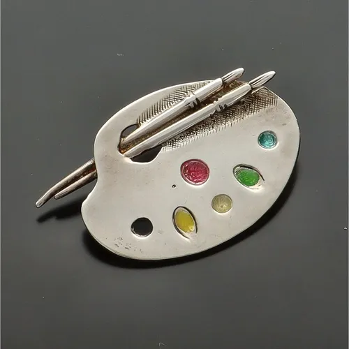 Vintage Sterling Silver Artists Palette Brooch Jewellery & Gold