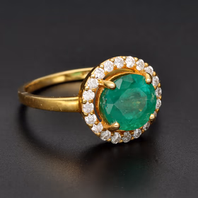 14ct Yellow Gold Emerald & Diamond Cluster Dress Ring