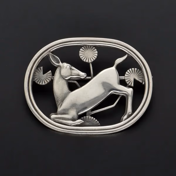 Georg Jensen Sterling Silver Kneeling Fawn Design Brooch