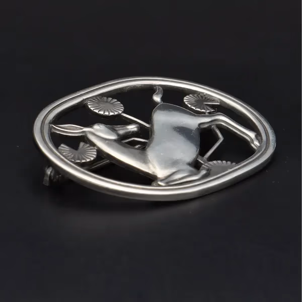 Georg Jensen Sterling Silver Kneeling Fawn Design Brooch
