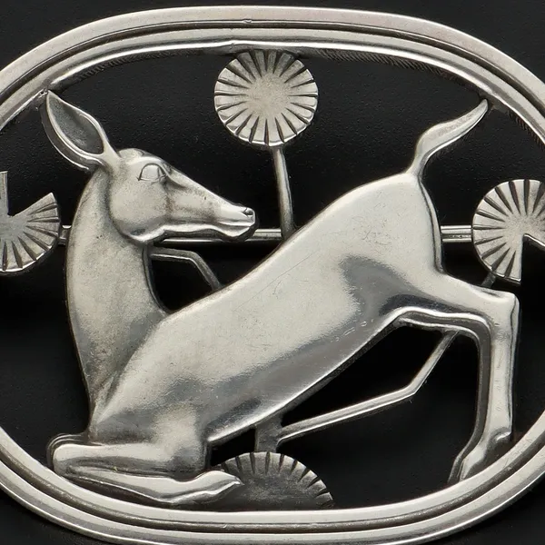 Georg Jensen Sterling Silver Kneeling Fawn Design Brooch
