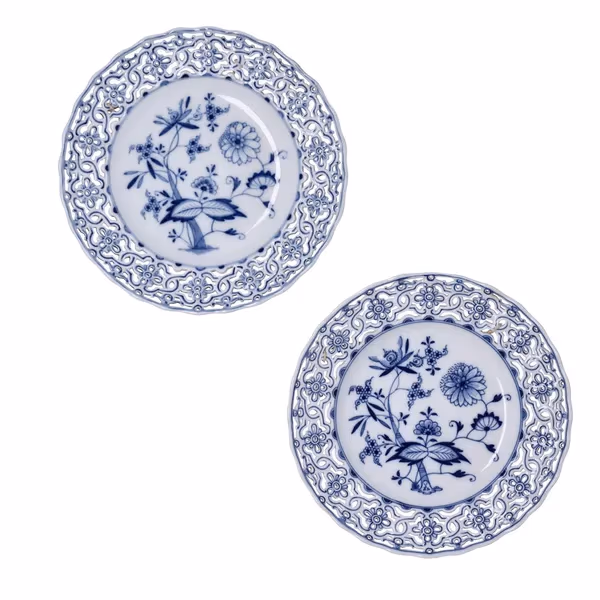 Pair Of Meissen Blue Onion Reticulated Plates
