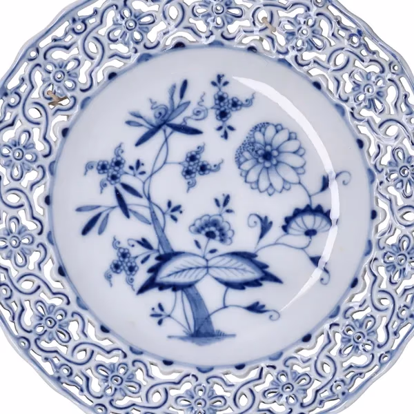 Pair Of Meissen Blue Onion Reticulated Plates