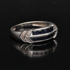 Gold Sapphire Diamond Art Deco Style Ring