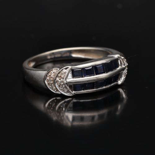 Gold Sapphire Diamond Art Deco Style Ring image-1