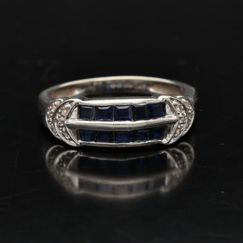 Gold Sapphire Diamond Art Deco Style Ring image-2