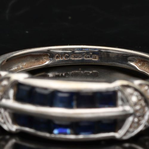 Gold Sapphire Diamond Art Deco Style Ring image-4